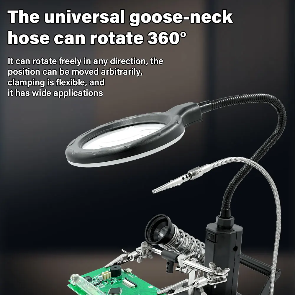 3 Hand Soldering Iron Stand Welding Tool With Magnifying Glass Illuminated LED Alligator Clip Holder Clamp Helping Repair