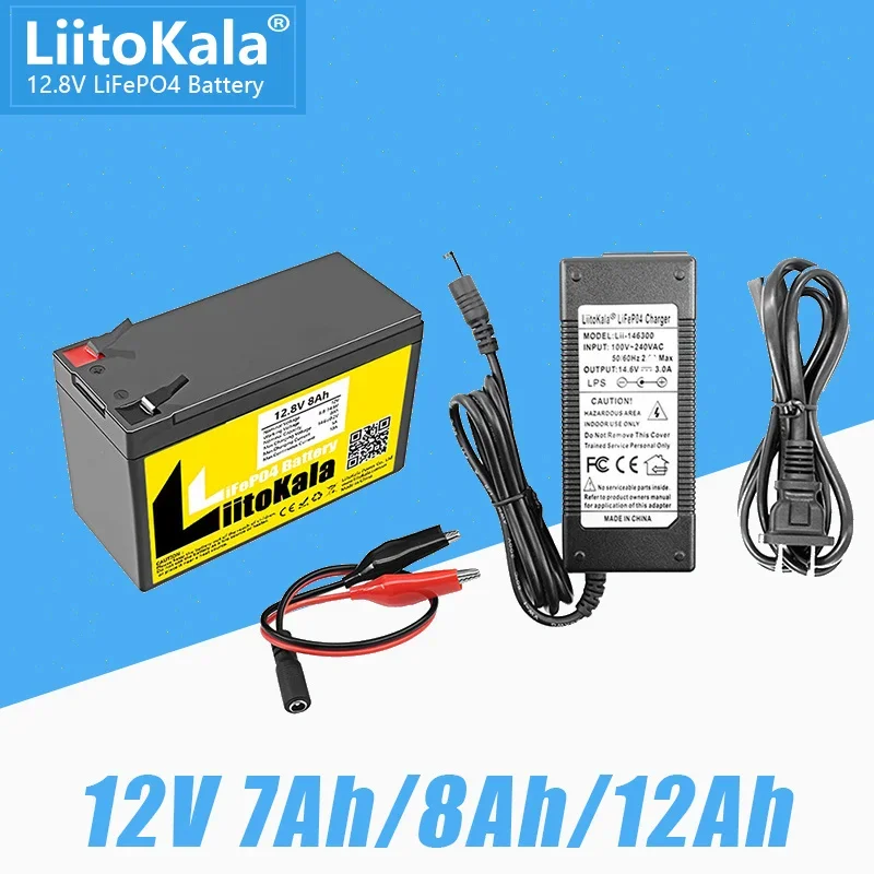 LiitoKala 12.8V 8Ah 12Ah LiFePo4 Rechargeable Battery Pack 4000+ Cycles Lithium Battery for Solar Power Lighting Built-in BMS