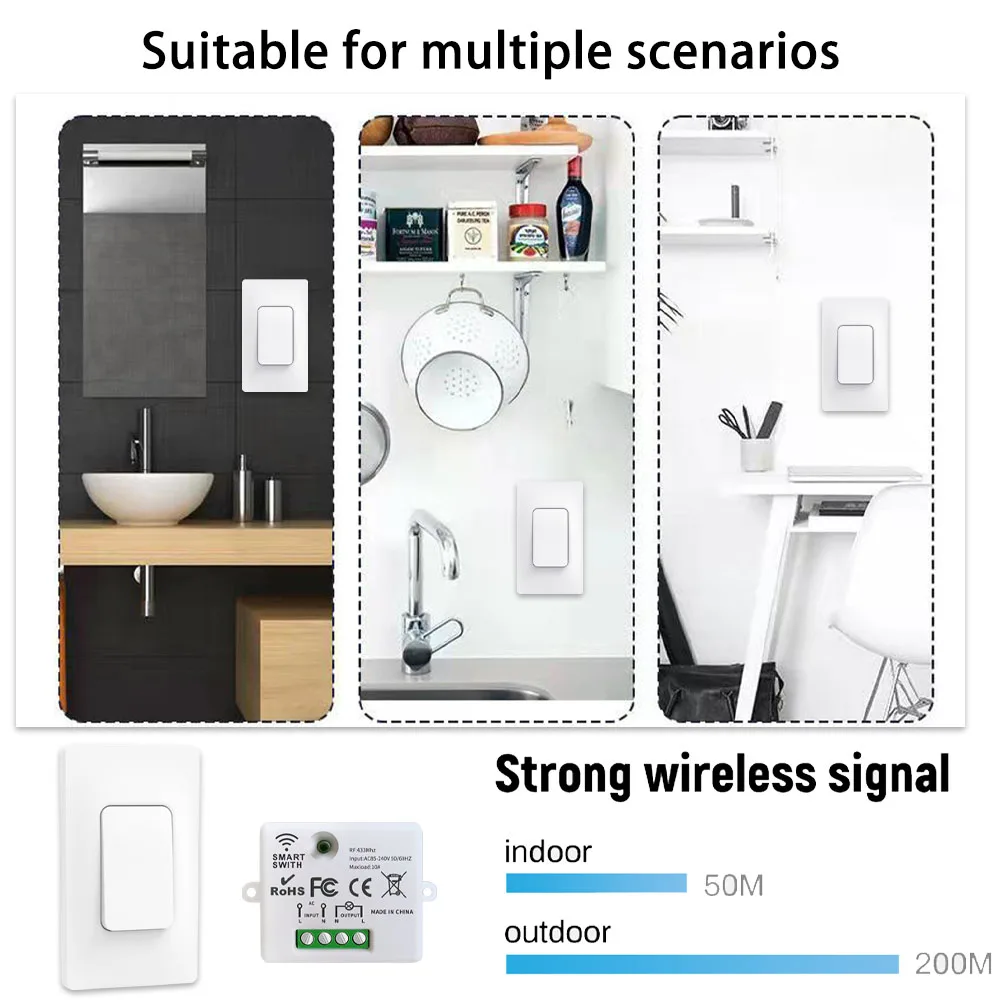 433mhz Rf Wireless Self-Powered Switch Push Button Kinetic Switch No Battery Need AC 220V 10A Interruptor for Home Appliance LED