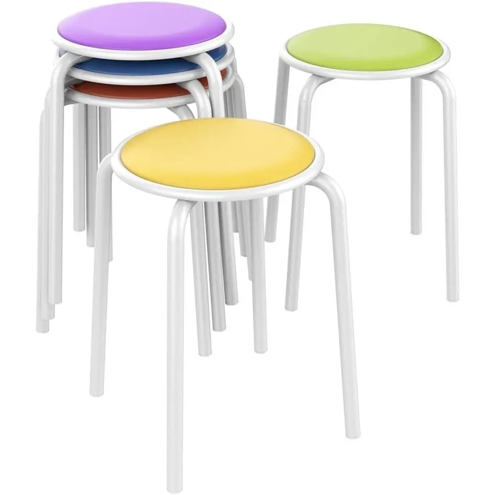 18 Inch Padded Stack Stools Leather Surface, Portable Nesting Assorted Color Dining Metal Stools Colorful Decoration for Home Ki