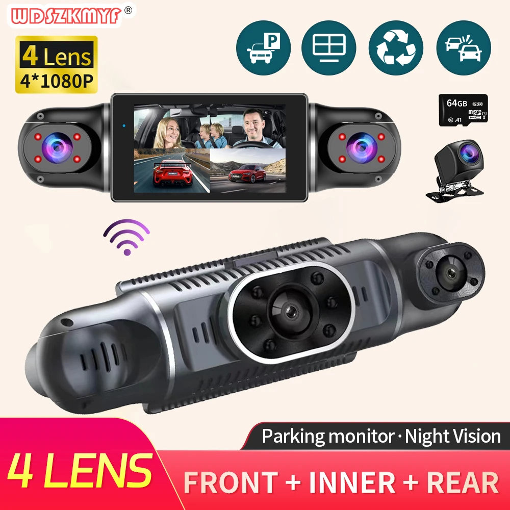 

Car DVR 4 Lens 1080P Video Recorder WIFI APP Control 360 Degrees Dash Cam Night Vision Front left right Rear View camera car 24H
