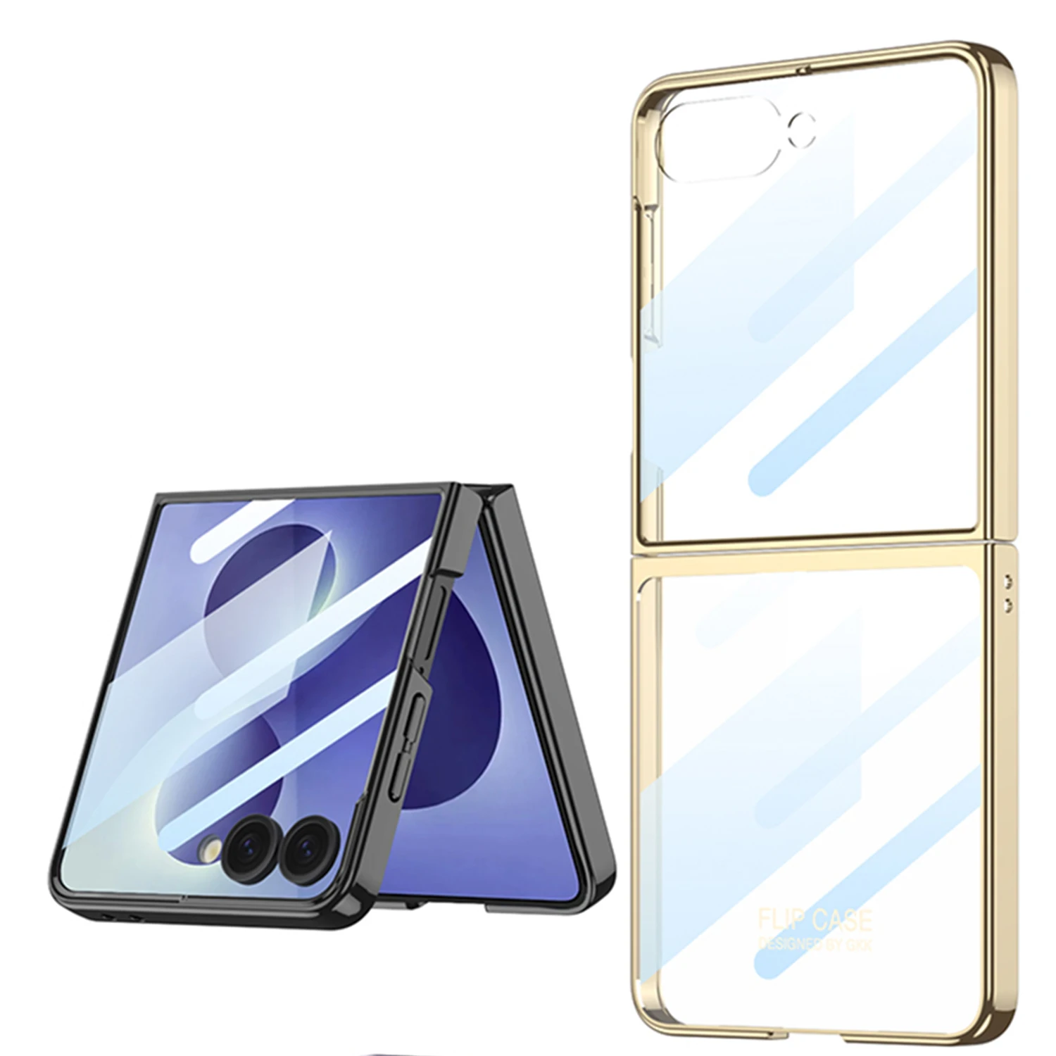 Electroplated Transparent Phone Case for Samsung Galaxy Z Flip 8 7 6 Flip8 with Screen Protector Film Clear Protective Cover