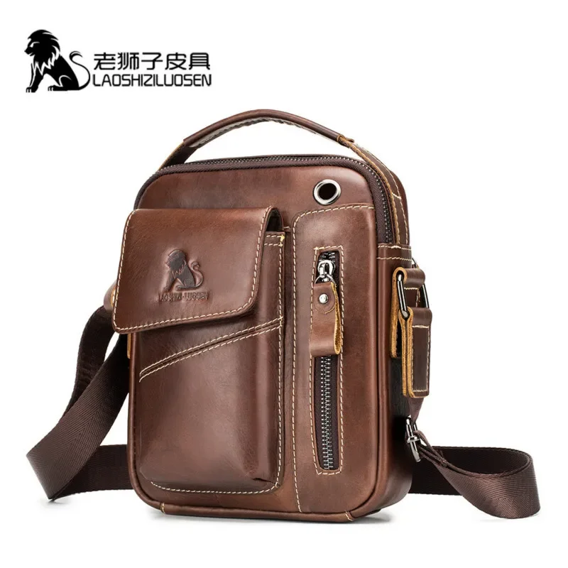 LAOSHIZI حقيقية جلد البقر حقيبة ساعي الرجال حقيبة يد الصدر Crossbody حقيبة كتف حقيبة رجالية Tas الأعمال الصغيرة الذكور Bolsas كيس