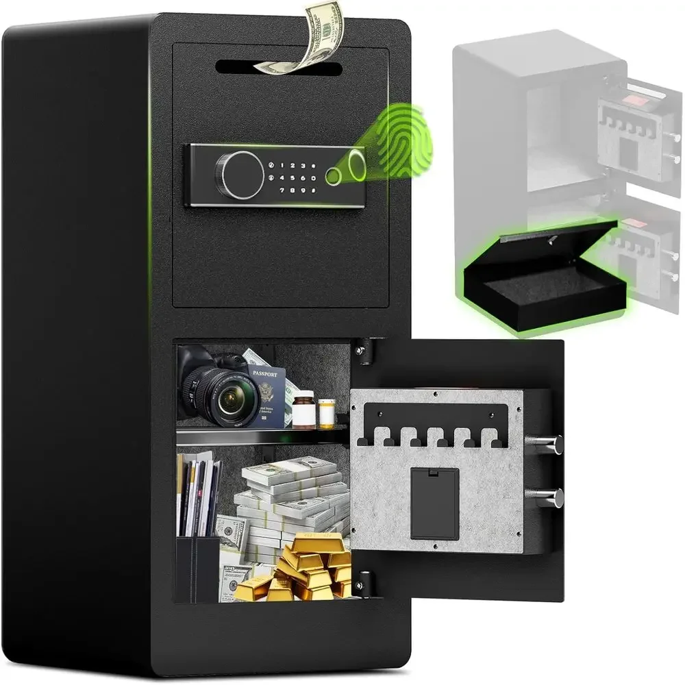 Biometric Safe with Anti-Fishing Slot and LED Light | Digital Cash Safe Box for Secure Transactions in Retail, Hospitality, and