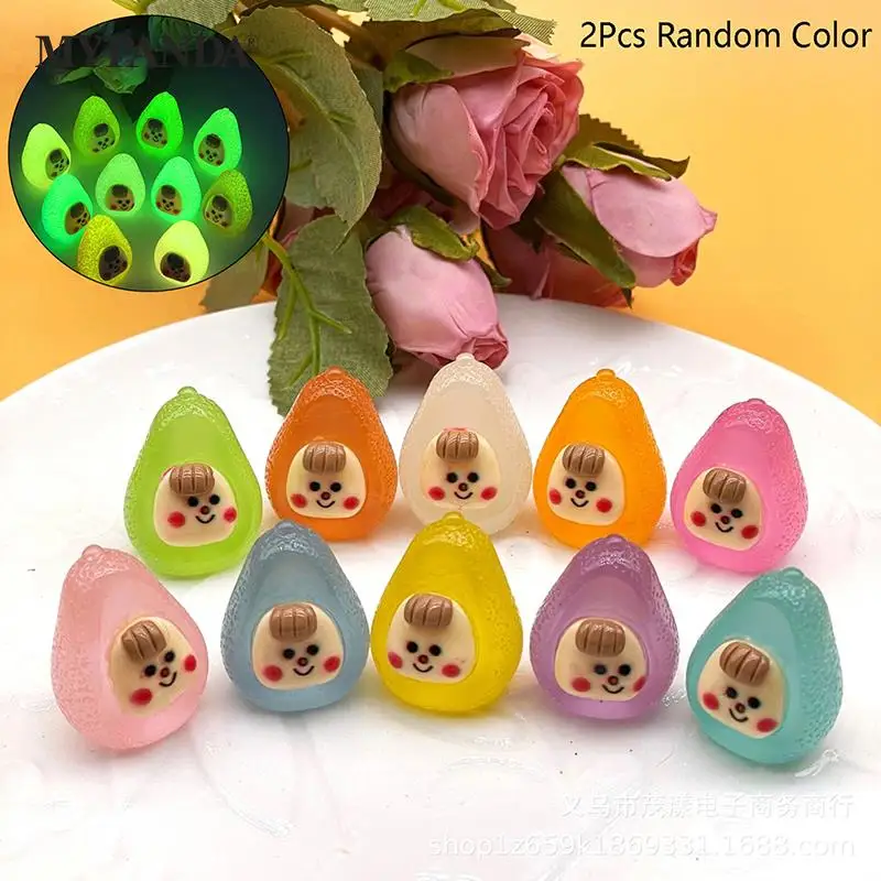 5/2/1pc Luminous Small Briquettes Ornament Avocado Radish Pineapple Cartoon Doll Micro Landscape Decora Dollhouse Miniature Toy