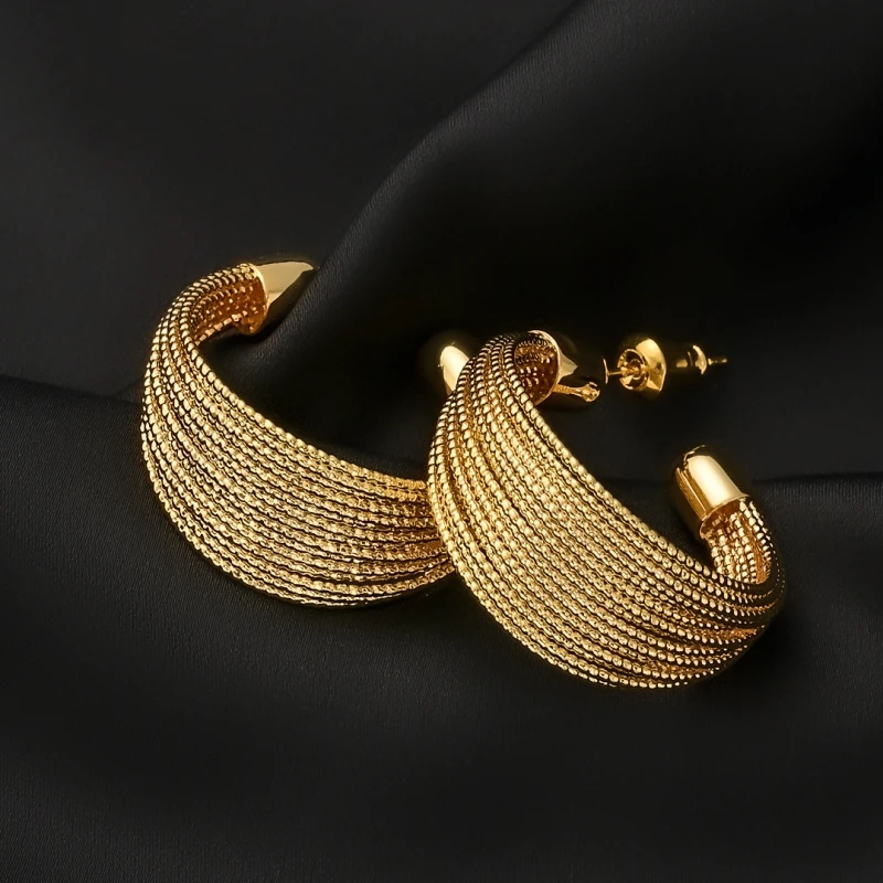 2024 New Wide C-shaped Women\'s Dangle Earrings Gold Color Metal Geometric Statement Female Punk Fashion Ear Decoration new in