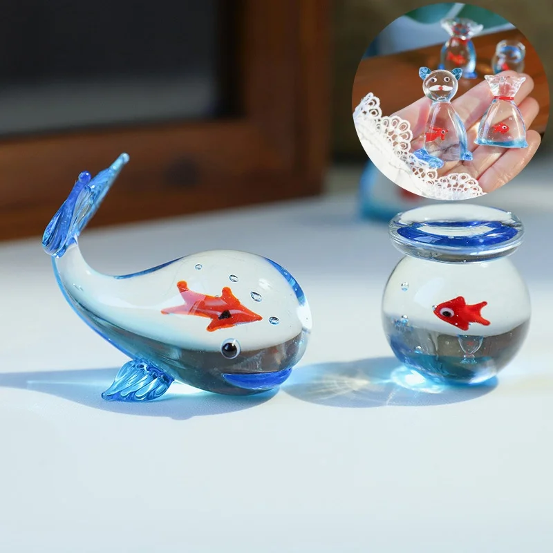 Tasche Fisch Glas Ornament Mini Tasche Fisch Figur Klarglas Skulptur Wohnzimmer Tischplatte Büro Desktop Glas Home Decor