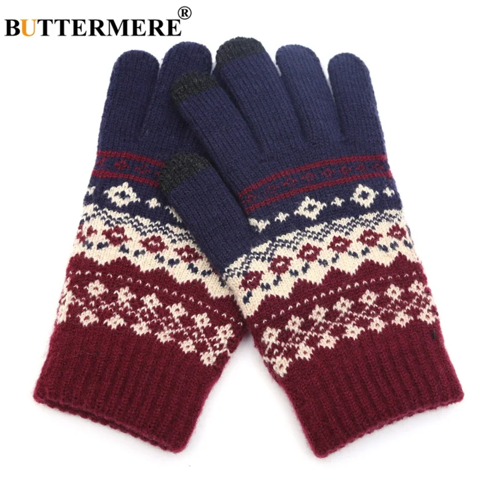 

BUTTERMERE White Gloves Women Men Knitting Warm Male Female Glove Fashion Guantes Fashion Warm Gloves Adult Touch Screen