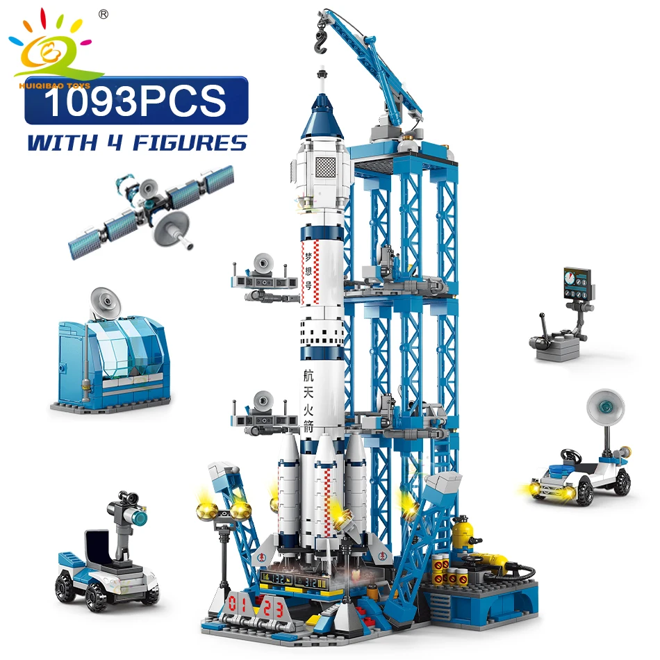 HUIQIBAO Raum Luftfahrt Bemannte Rakete Bausteine Mit Astronaut Figur Stadt Luft-und Raumfahrt Modell Ziegel Kinder Spielzeug für Kinder