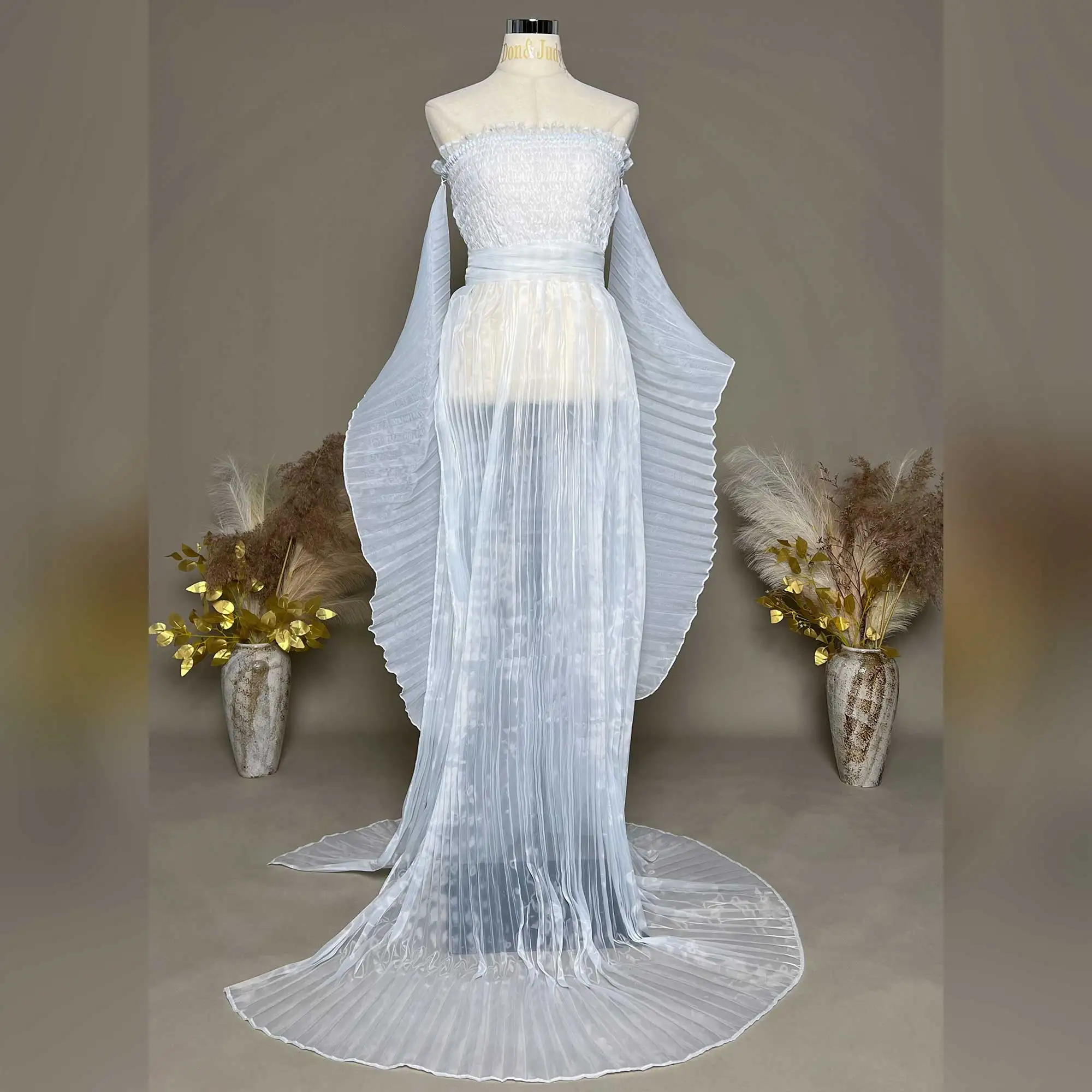 Don&Judy Maternity Babyshower Organza Pleated Formal Dress Photography PhotoShoot Dress Pregnancy Gown Clothes 2025 New Arrival