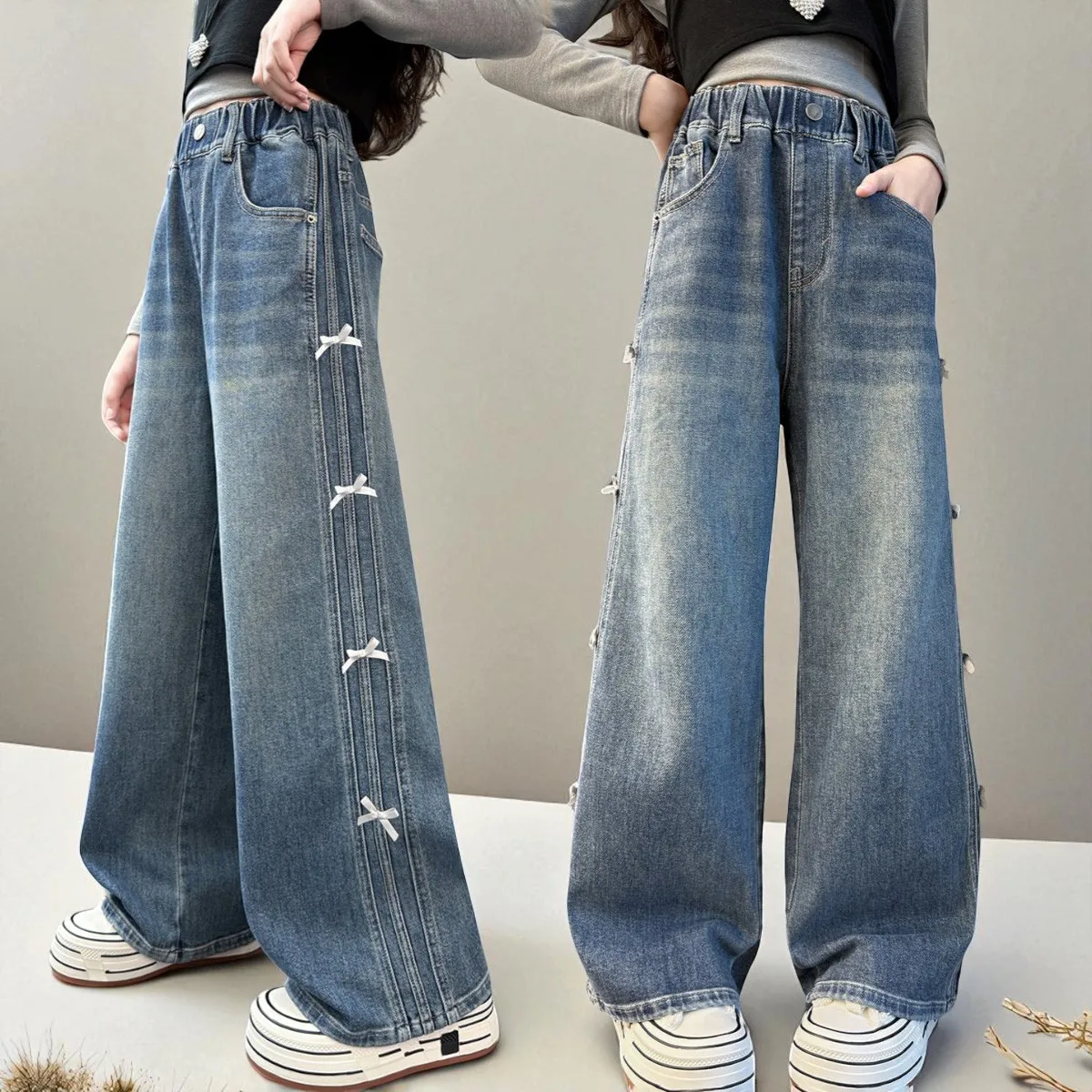 

Мешковатые джинсы для девочек Детские брюки-карго Широкие брюки для девочек Школьная одежда Брюки для девочек Свободная детская одежда 5 7 8 9 12 13 лет