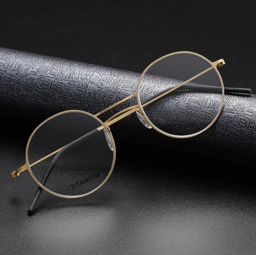 

5518 New Retro Double Beam Round Screwless Pure Titanium Eyeglass Frame