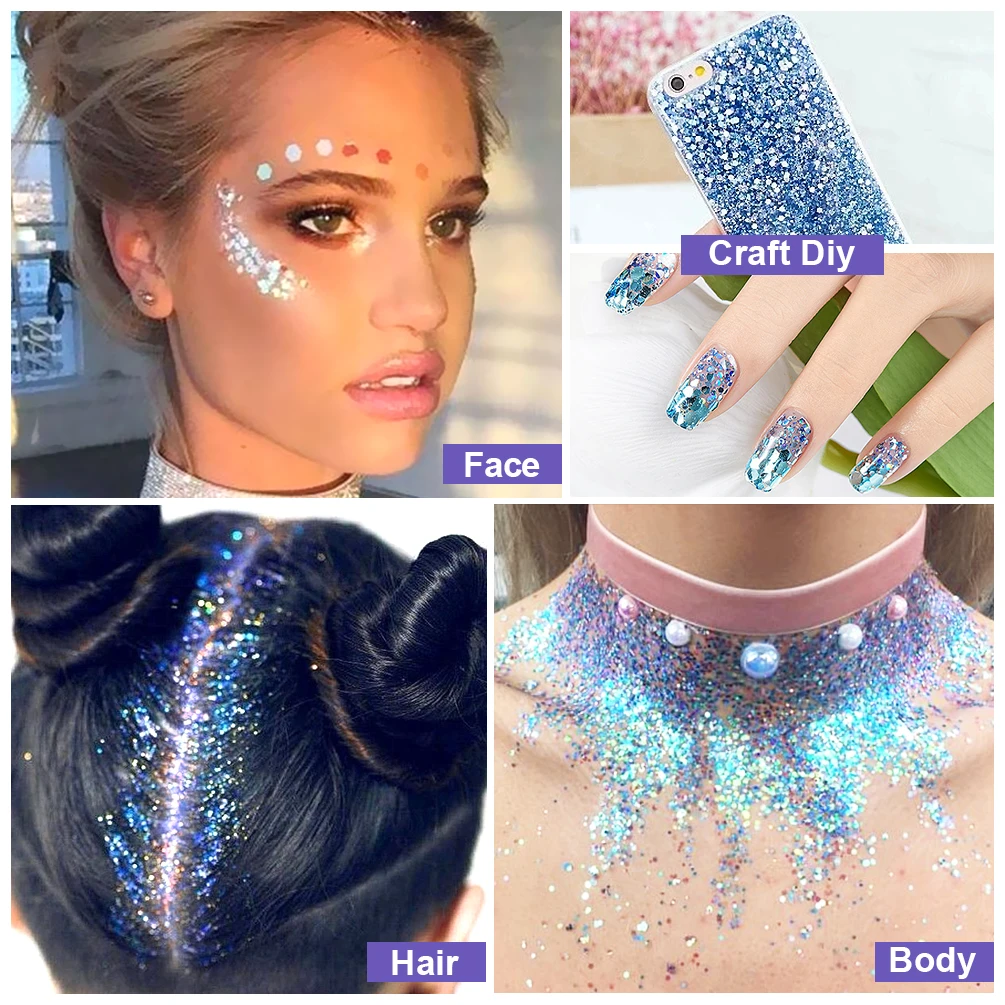 QIBEST Body Glitter Gel Nail Hair Face Flash Eye Loose Sequins Cream Diamond Jewels Rhinestones Makeup Decoration Party Festival