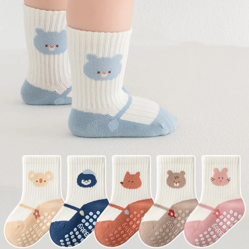 3Pairs Kids Non Slip Socks For Girls Boys Cotton Soft Toddler Floor Home Children's Socks For Baby Elegant Child Sock Anti-slip