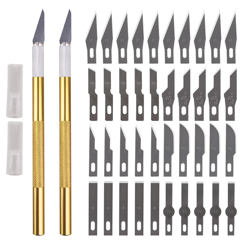 2pcs Gold Stationery Knife Multi-tool Mini Carving Knife Removable Fixed Blade Handle Cutting DIY Deburring Tools Utility Knives