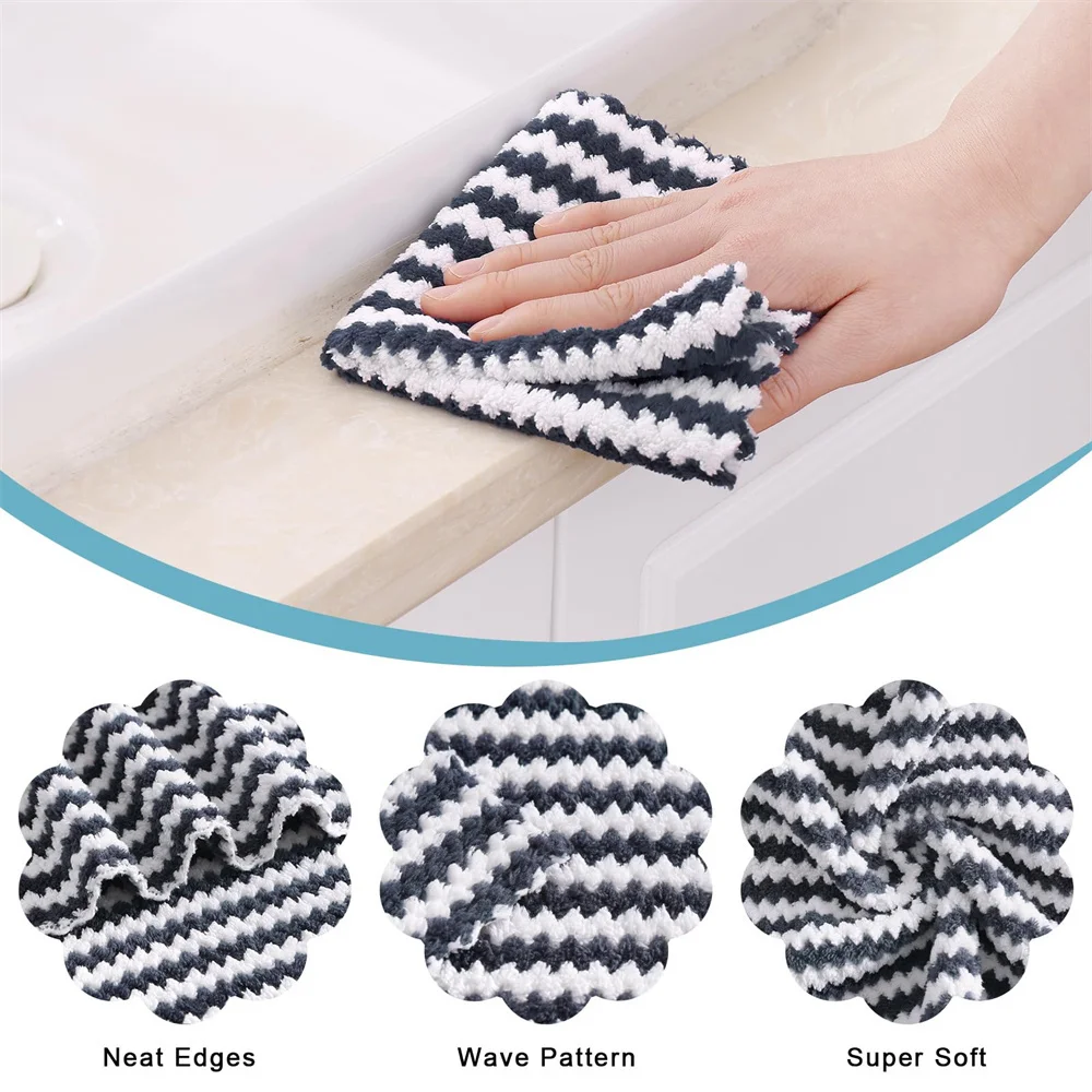 Homaxy 12pcs Kitchen Cloths Ultra Soft Cleaning Towels Fast Drying Microfiber Absorbent Cleaning Cloth Coral Velvet Wave Towel ﻿