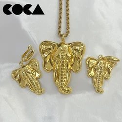 Gold Color Jewelry Set for Women Elephant Pendant with Chain Drop Earrings Necklace Dubai Fashion Party Daily Wear Accessories