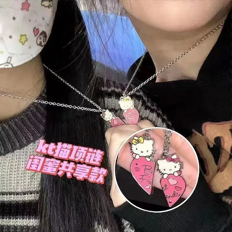 Hello Kitty Necklace Cartoon Anime Couple Wearing Metal Necklace Pendant Couple Style Birthday Christmas Gift