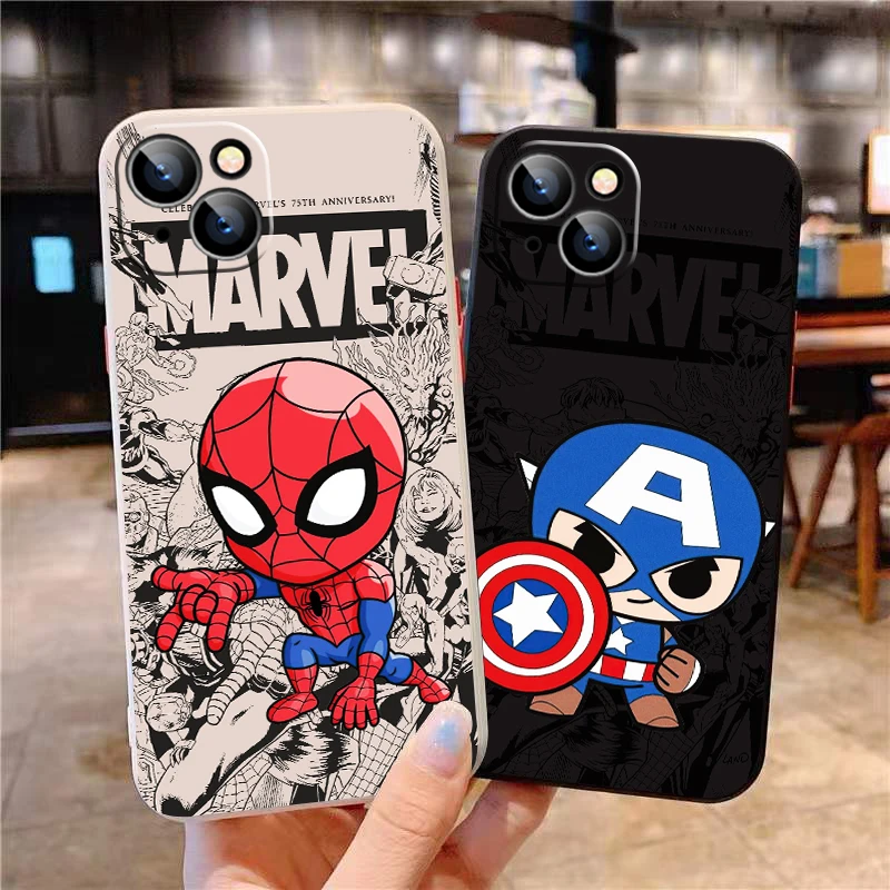 Marvel Logo Spiderman Voor Iphone 15 14 7 8 Plus 13 12 11 Pro Xs Xr Xs Max 13 12 Mini Telefoonhoesje Vloeibare Siliconen Hoes Carcasa