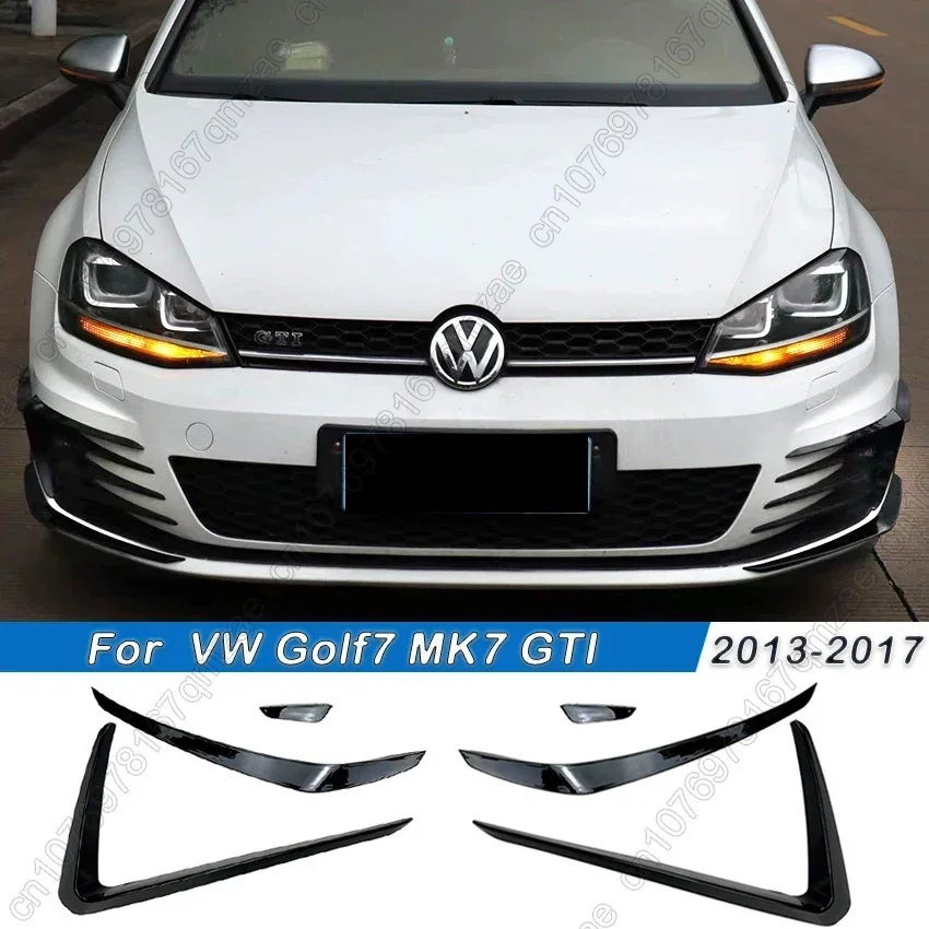 Dla VW Golf 7 MK7 GTI 2013-2016 Samochodowy przedni zderzak Światło przeciwmgielne Rama wlotowa Kratka Rozdzielacz Spoiler Boczne wykończenie wentylacyjne Błyszcząca czerń