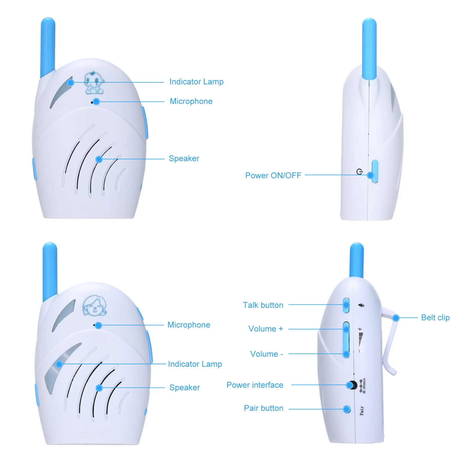 Telecamera di sicurezza Monitor wireless Rilevatore per bambini Interfono wireless a 2 vie da 2,4 GHz Allarme sonoro per piantare Rilevatore di bambini per la casa