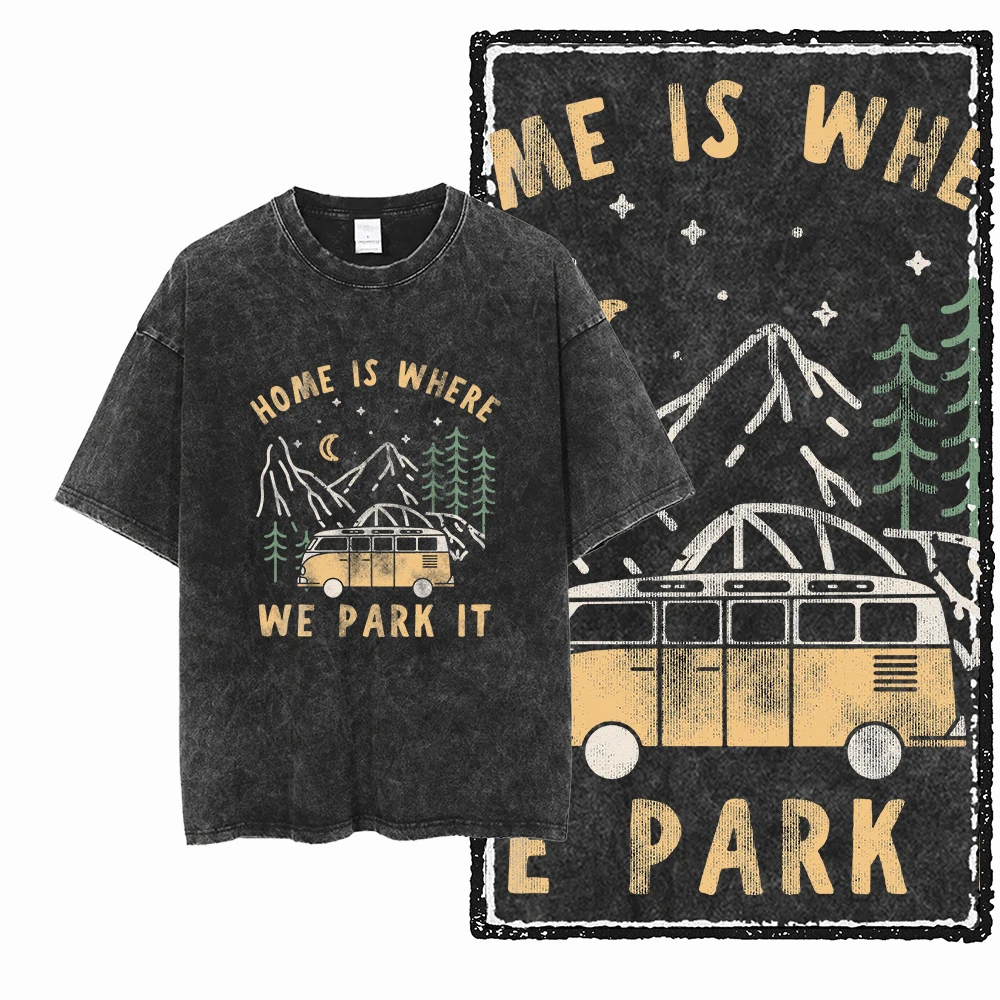 كول الشارع الشهير الرجال والنساء حجم كبير تي شيرت YN التخييم وفان الحياة المطبوعة القطن حمض غسلها نمط للجنسين تي شيرت