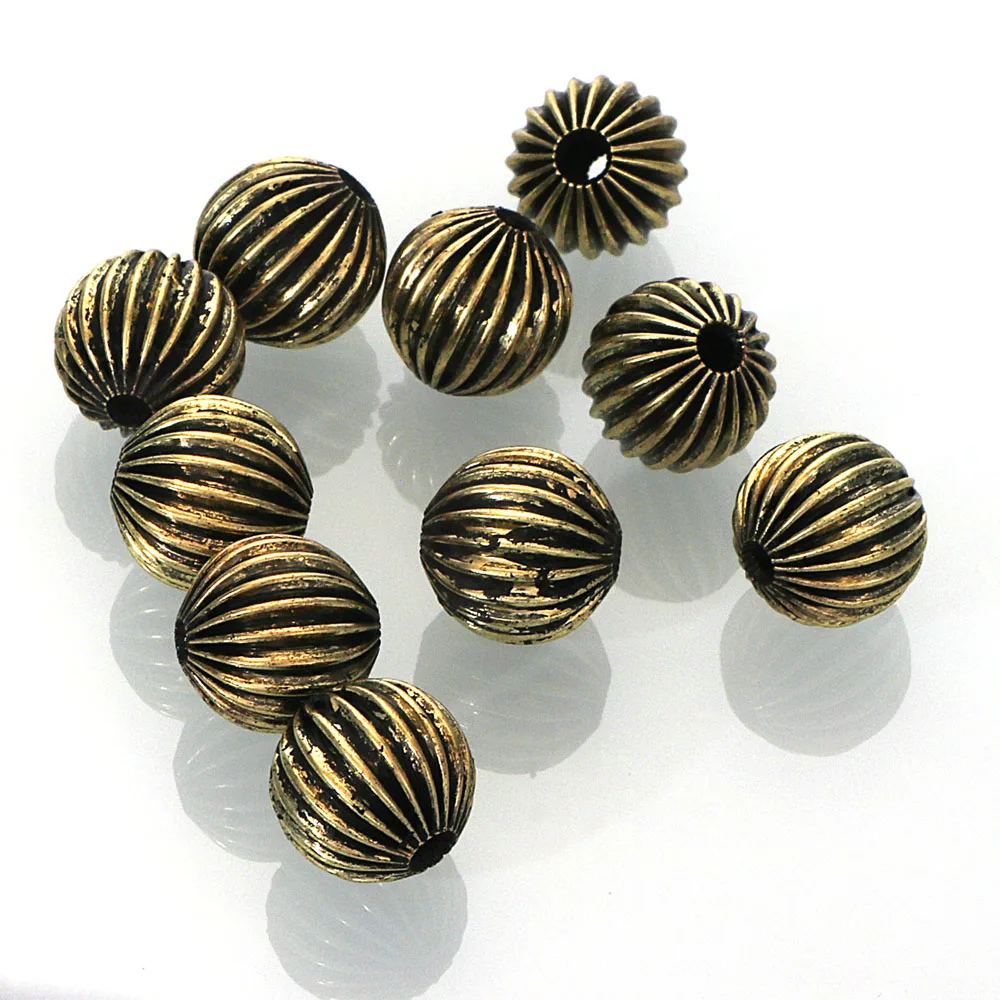 Miasol 10 Pcs Antique Bronze Golden Plated Color Hollow Metal Striped Round Spacers Beads For Diy Jewelry Making Accessories