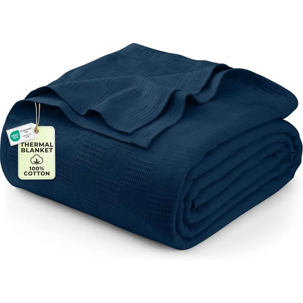 

Одеяло из 100% хлопка, цвет темно-синий [размер King - 90x108 дюймов], 350 г/м², легкое, мягкое и дышащее, для всех сезонов