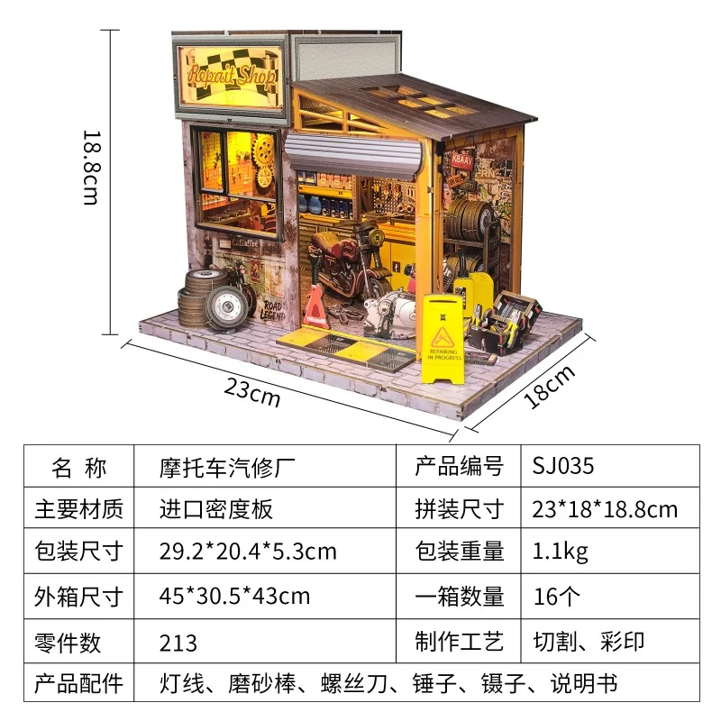 Винтажный мотоциклетный гараж «сделай сам», 3D деревянная миниатюрная модель мастерской, подробная механика для взрослых