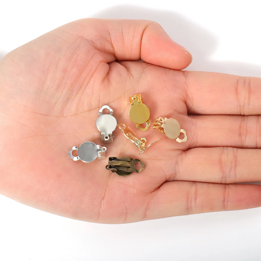 50pcs Gold Ear Clip Earrings Blank Base Setting Fit 10mm Glass Cabochon DIY Components Findings for Jewelry Making DIY