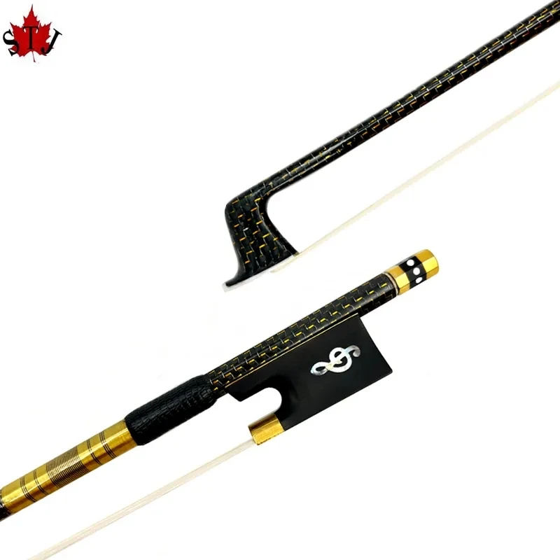 1pcs best professional Gold Silk Braided Grid Carbon Fiber 4/4 Violin bow Fiddle Bow, white horesehair black horsetail