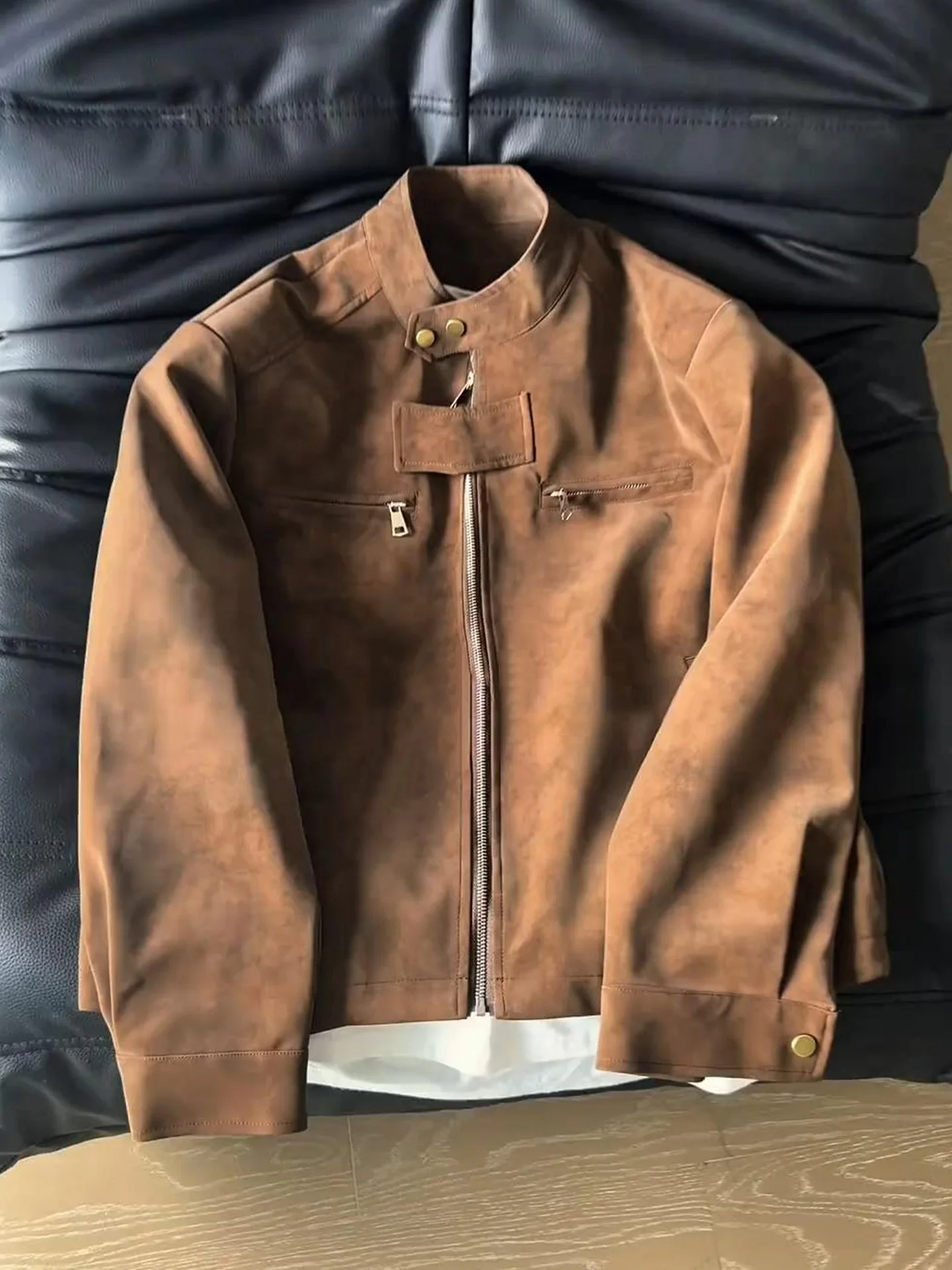 

Browan Leather Jaet Men's ort Sle Autumn Winter Motorcycle Flight Jaet Youth Faion Loose Fit Anti-Wind Casual Wear