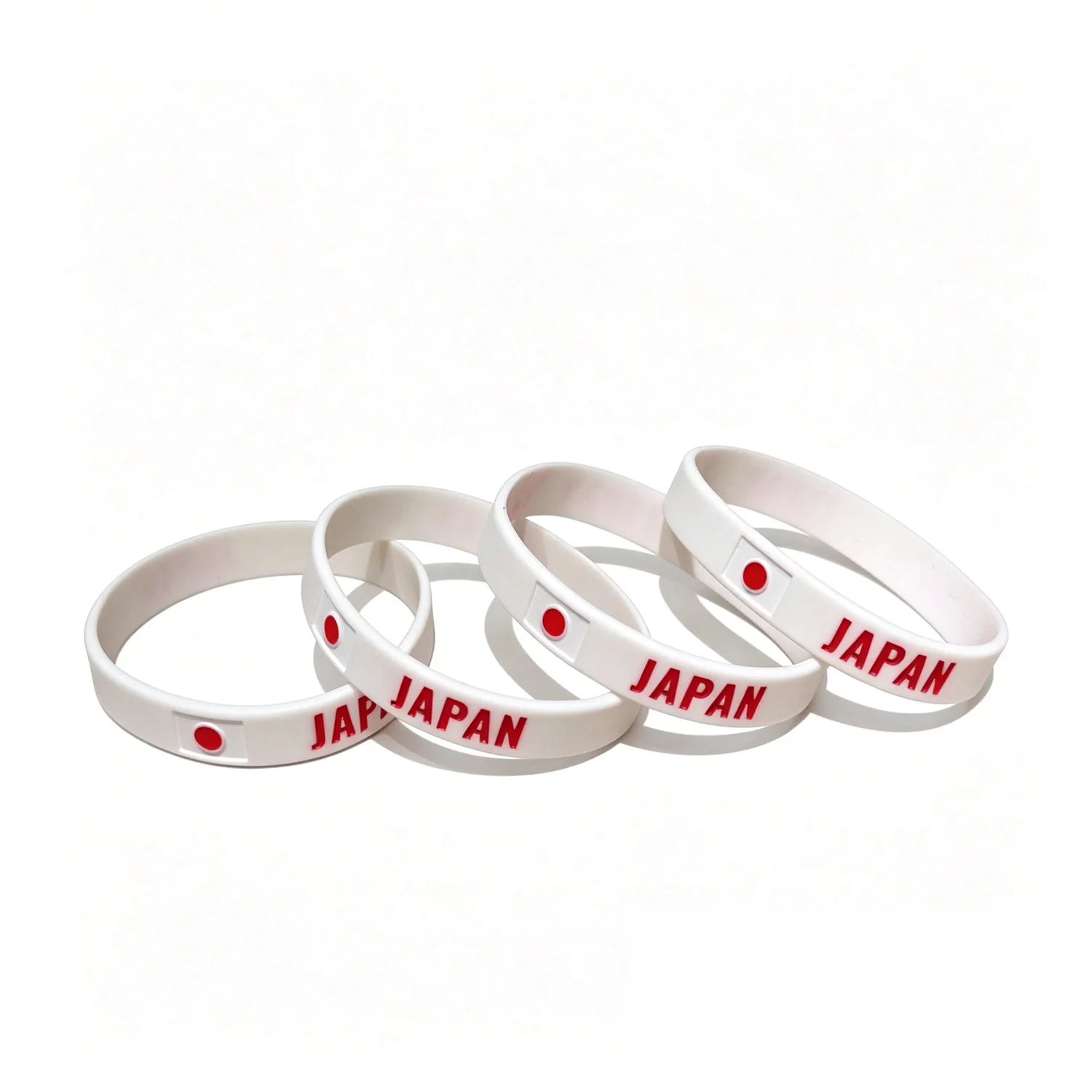 100pcs Japan Silicone Bracelets National Flag Debossed Wristband Stretch Rubber Fashionable Wristwear Sport Game Partty gift