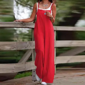 Misto cotone Plus Size Tuta Donna 2023 AutunnoCasual Solid Tute Body Pantaloni larghi a gamba larga Abbigliamento femminile Rompe