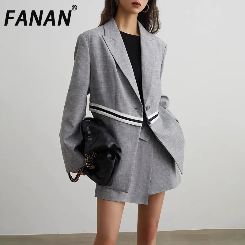

FANAN Fashion Designer Spliced Contrast Color Blazers Women's Single Button Office Lady Fit Jackets Female Coats 2025 Spring New