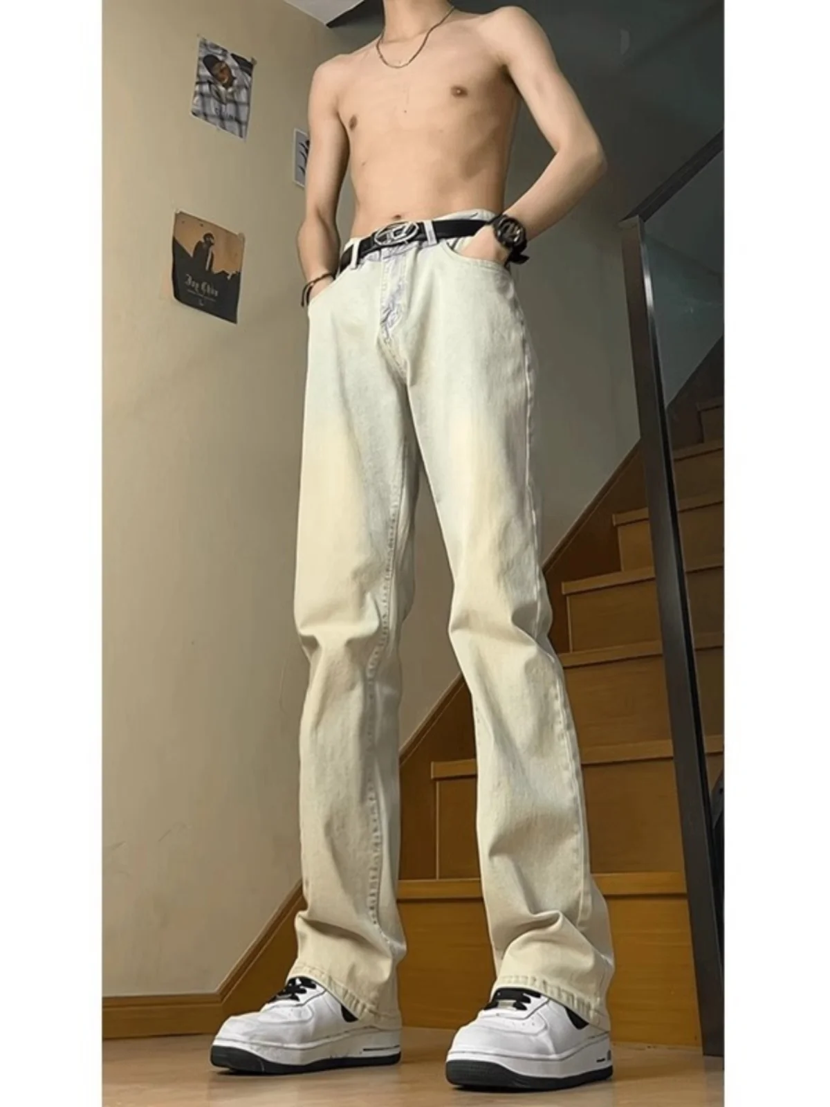 

Cleanfit Yellow Mud Color Knife Men's Jeans Spring Autumn American High Street Vibe Slim Straight Micro Flare Pants