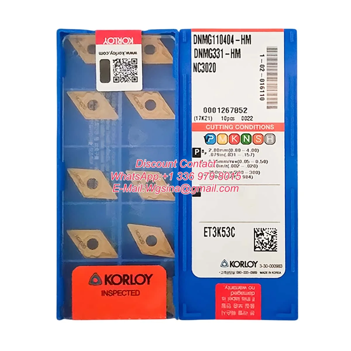 

Korloy 100% Original DNMG DNMG15 DNMG1506 DNMG150608-HM PC9030 Turning Insert