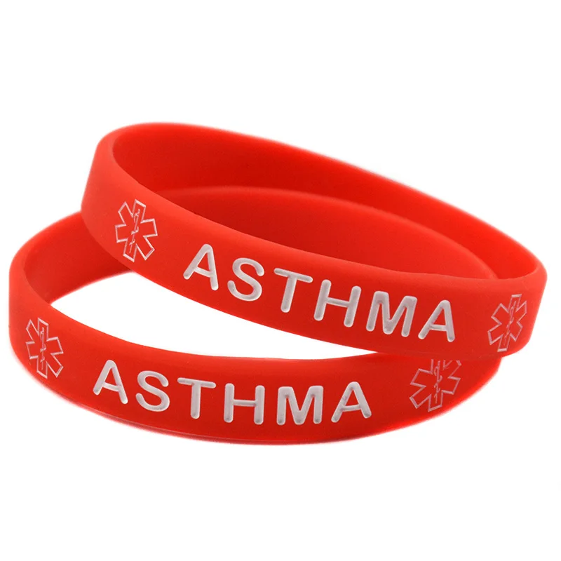 50 Pcs Asthma Emergency Alert Silicone Wristbands Medical Rubber Bangle Unisex 6 Colors