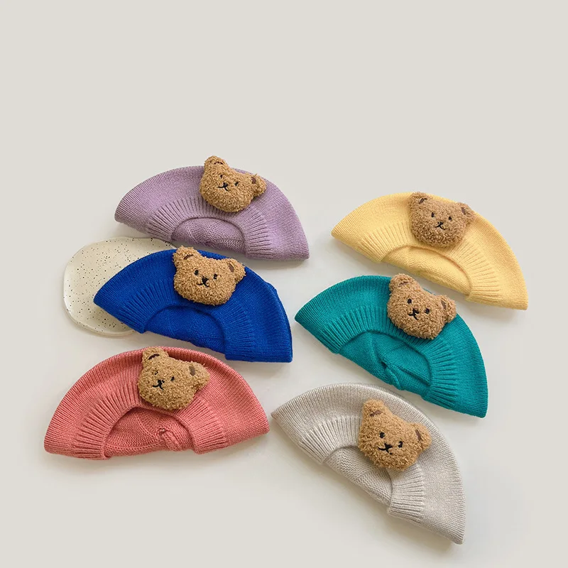 Gorro de punto para bebé, boina de oso de dibujos animados para niños, gorros para niñas y niños, accesorios para niños pequeños, cosas para bebés,