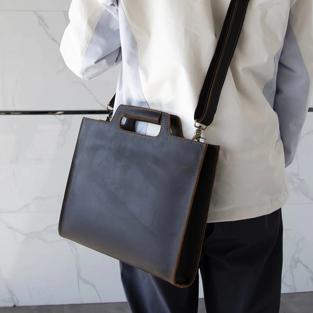 Men's Top Grain Leather Tote Bag Genuine Leather Business Briefcase Premium Crossbody Laptop Handbag