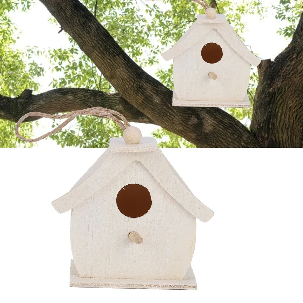 

4Pcs Mini Wooden Bird House Hanging Birds Nests Ornaments For Outdoor Garden Balcony Courtyard