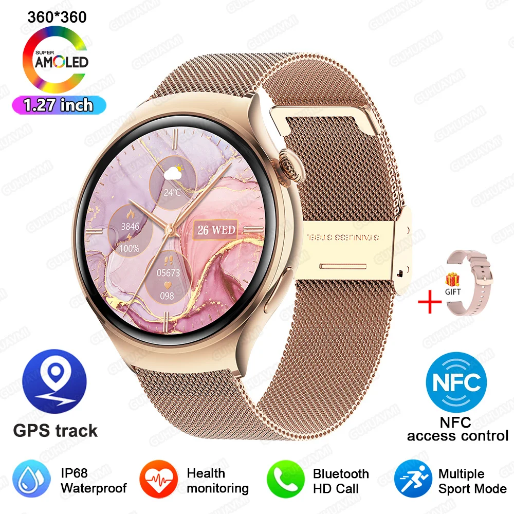 2025 New Lady Fashion Smart Watch women AMOLED HD Screen GPS Heart Rate Bluetooth Call Waterproof Outdoor SmartWatch For Xiaomi