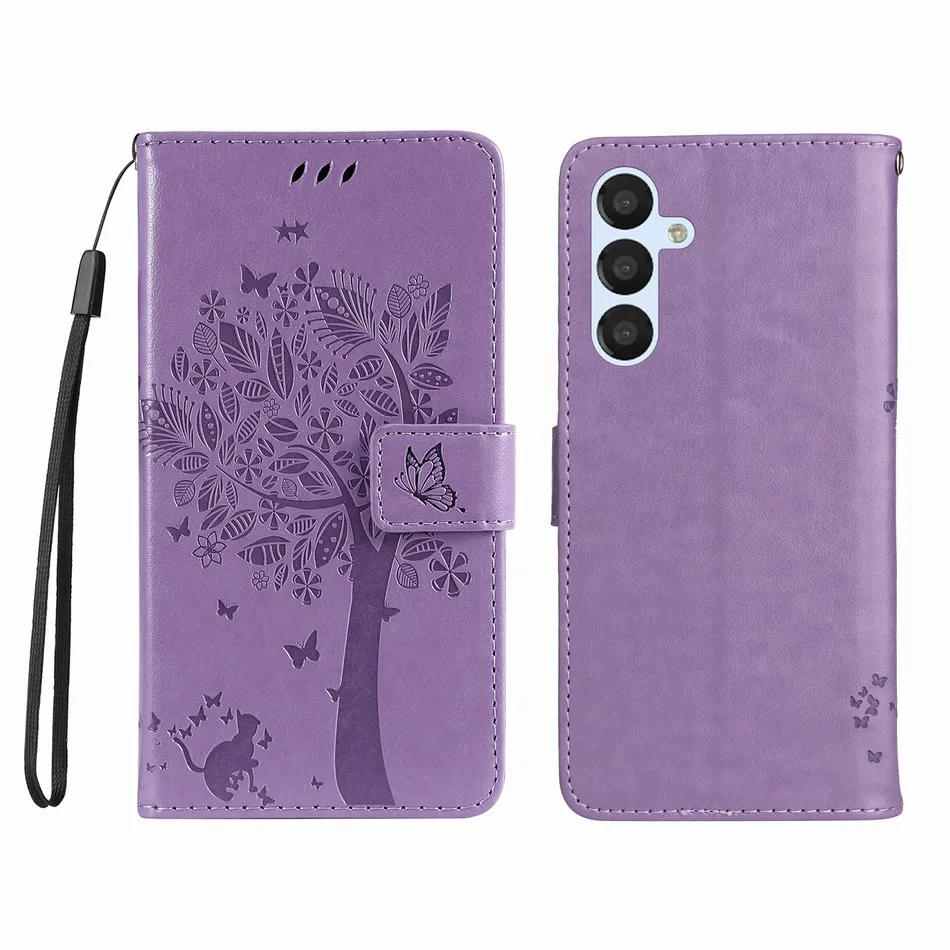 Wallet Flip Case For Huawei Y5 Y6 Y7 Y9 2018 2019 Mate 20 Pro 10 Lite Y5P Y6P Cute Cat Tree Card Slot Protect Cover D06F
