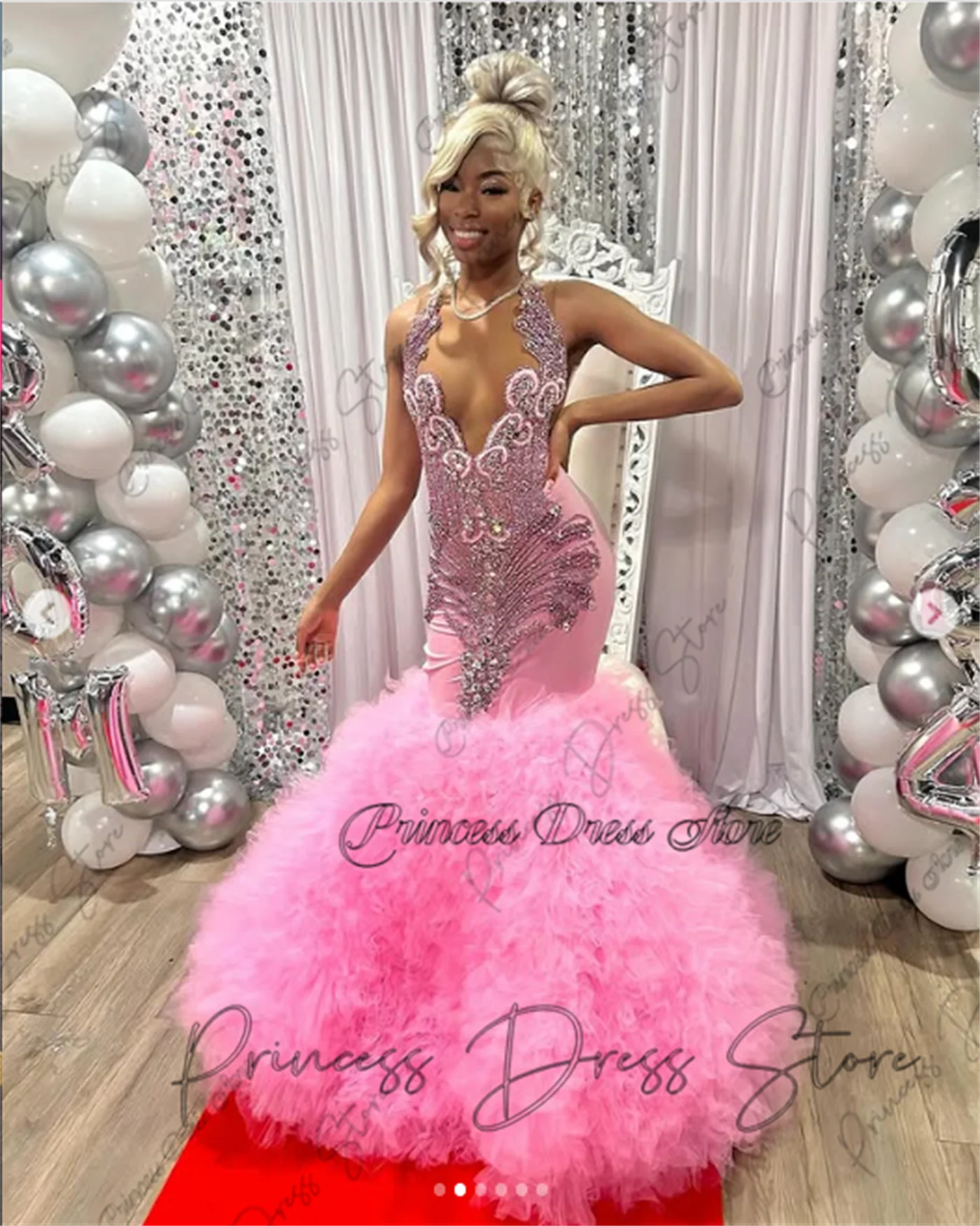 Luxury Glitter Beaded Long Formal Mermaid Prom Dresses 2025 For Black Girl Rhinestones Ruffles Evening Dresses Customized