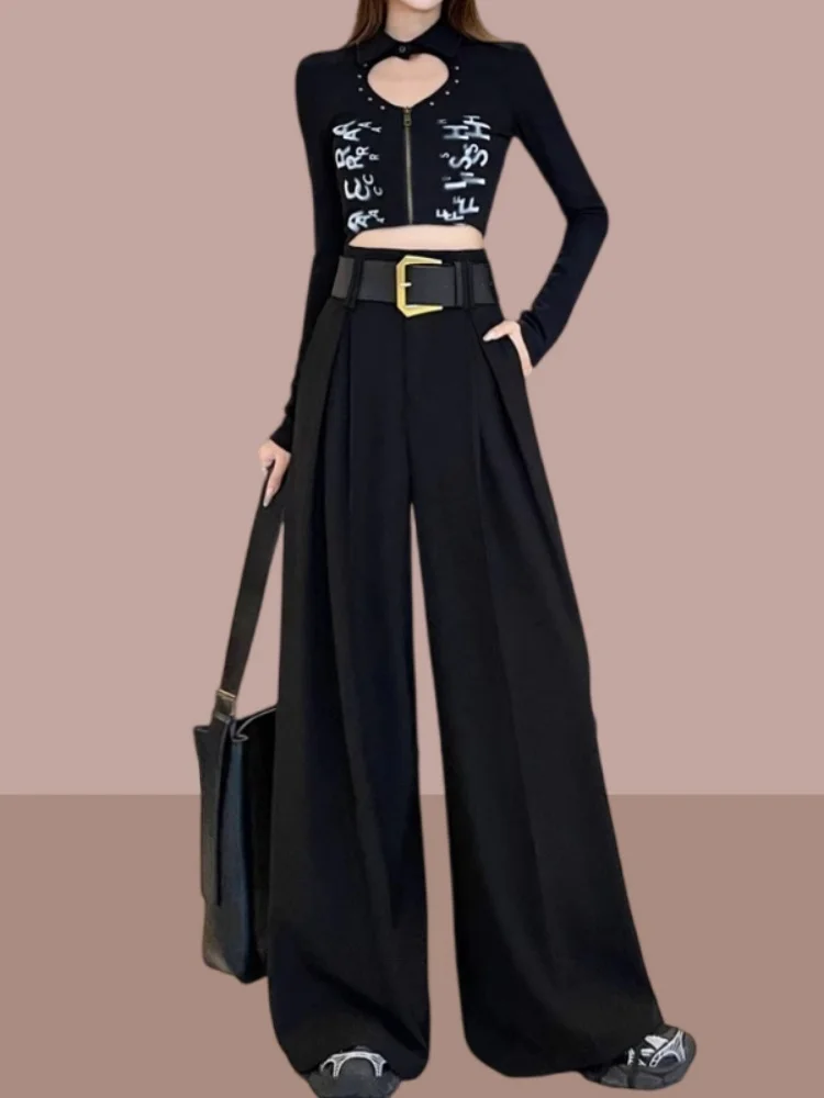 Bla Simple High Waist Wide Leg Pants Women's Suit Casual Drapey Loose Fitting Trousers Korean Sle Commute Wind