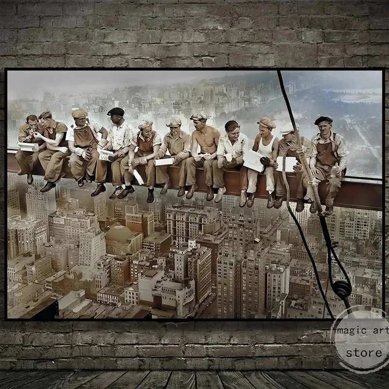 ملصق فني لعمال البناء في نيويورك ، لوحة قماشية عتيقة ، صورة مطبوعة على الحائط ، ديكور منزلي ، لا غداء أبدًا فوق ناطحة سحاب ، صيحات