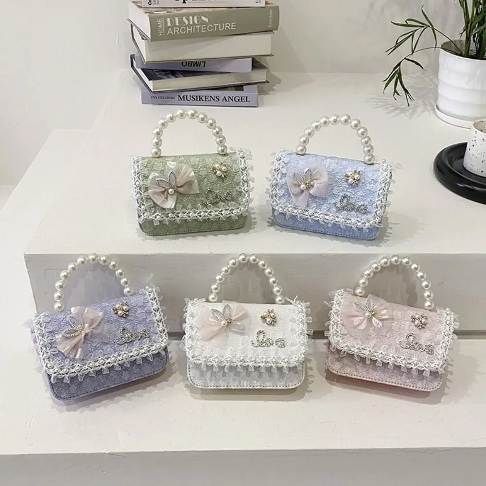 Fashion Pearl Lace Children's Crossbody Bag Lightweight Adjustable Girl Shoulder Bag Princess Handbag Children's Crossbody Bag