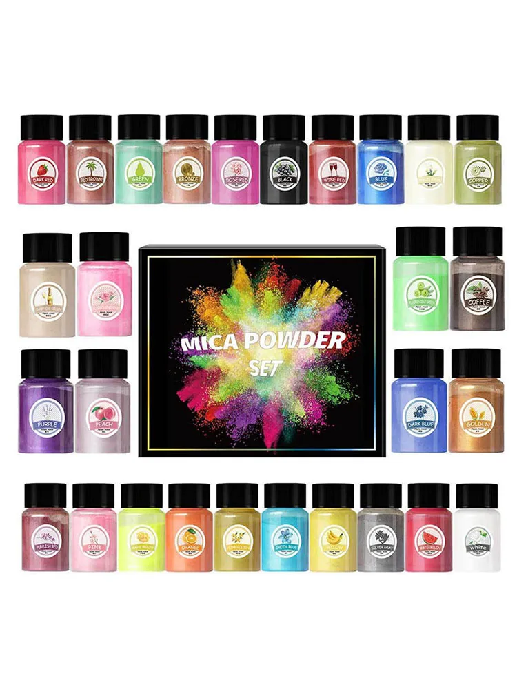 Mica-Pulver, 24/30 Farben - 20g/Flasche natürliches Pigmentpulver, geeignet für Epoxidharz, Seifenherstellung, Kerzenherstellung, Lipgloss.