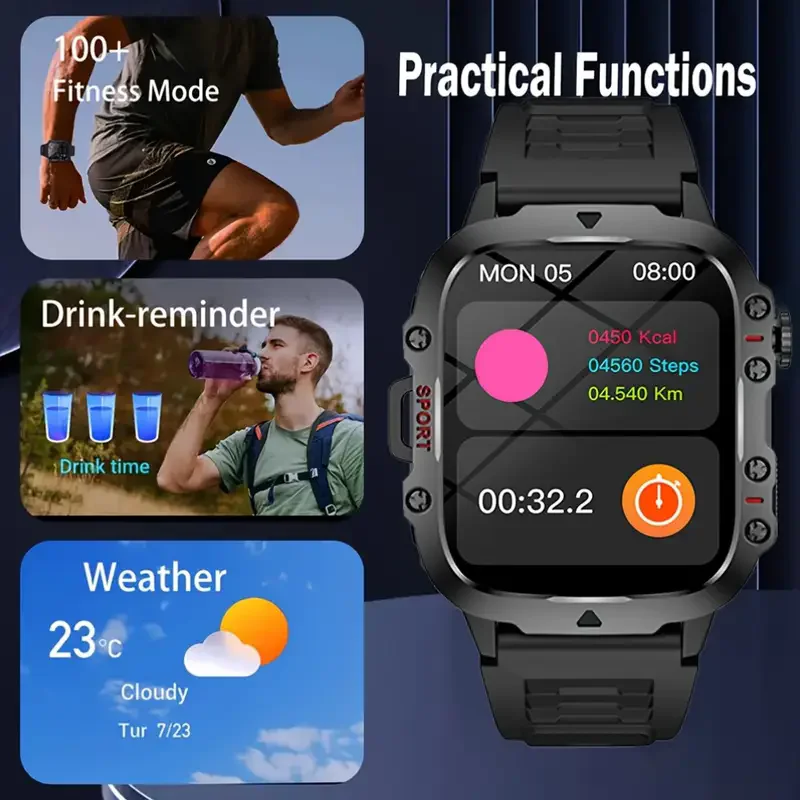 2025 New GPS Tracking Smart Watch LED Flashlight 1.81inch HD Screen Compass BT Call Waterproof Sport Smartwatch For Android iOS
