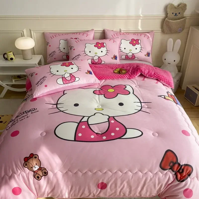 110X150CM Blanket Without of Bedding Bed Sheets Pillowcases Cinnamoroll Quilt Sanrio Series Kuromi Crystal Fleece Nap Blanket